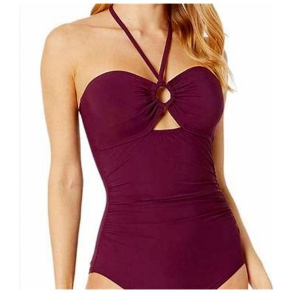 kate spade Other - Retro 70's Kate Spade NY Bandeau Halter One-Piece Swimsuit Rum Rasin